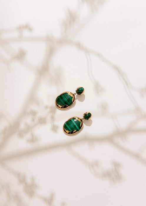 Oval Drop Earrings - Malachite