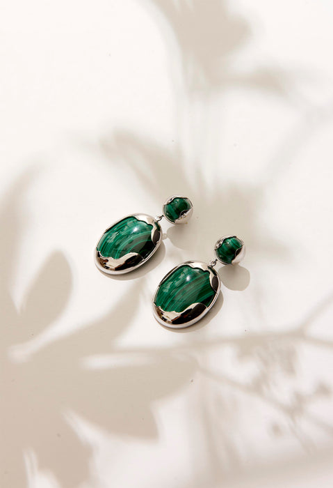 Oval Drop Earrings - Malachite