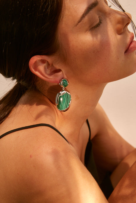 Oval Drop Earrings - Malachite