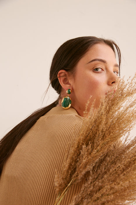 Oval Drop Earrings - Malachite