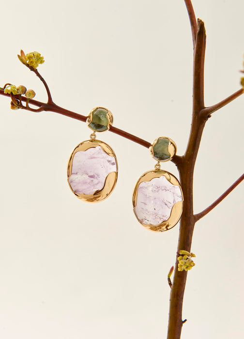 Oval Drop Earrings - Amethyst